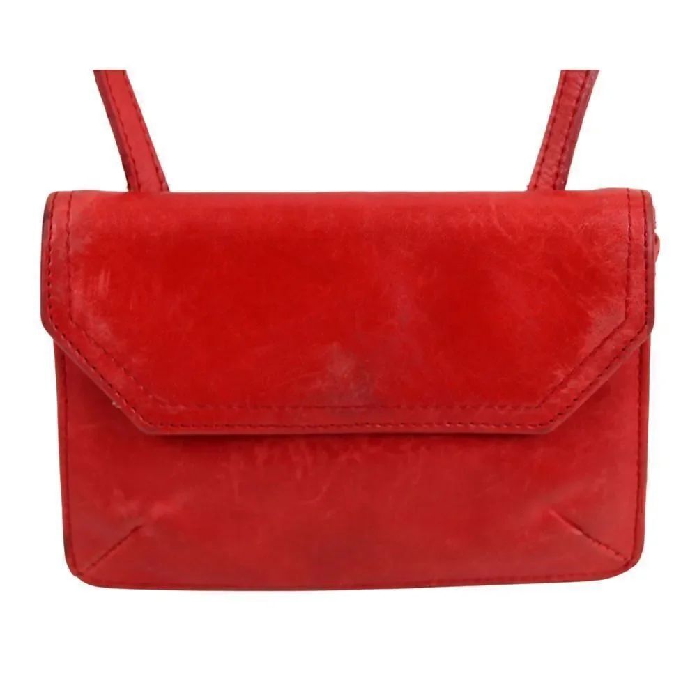 Hobo International RED GENUINE LEATHER FLAP X-BODY SHOULDER BAG ORGANIZER PURSE